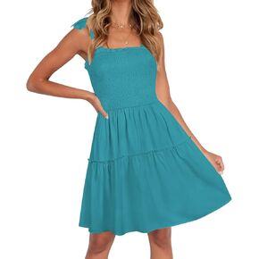 ZESICA Women's 2025 Summer Spaghetti Strap Sleeveless Square Neck Ruffle A Line Swing Mini Dress
