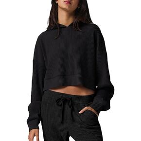 LASLULU Womens Hoodies Fall Casual Long Sleeve Hooded Sweatshirts Side Split Pullover Ribbed Shirts Workout Tops