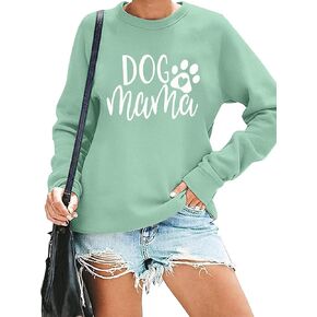 سويت شيرت MK Shop Limited Dog Mom للسيدات، بلوزة بأكمام طويلة ورسومات لطيفة على شكل مخلب الكلب (S-2XL) in Kuwait