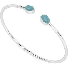 Natural Rough Aquamarine 2 Stone Adjustable Twister Bangle Bracelet for Women in Sterling Silver, March Birthstone Jewelry Gifts for Her Birthday, Anniversary, Graduation (Bezel-Set)