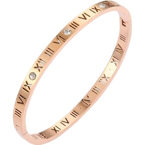 Jude Jewelers 4mm Stainless Steel Open Clasp Roman Numbers Cubic Zircon Filled Bangle Bracelet