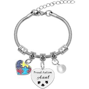 Mwphuy Autism Aunt Bracelet Autism Awareness Gift for Women Proud Autism Aunt Best Auntie Ever Gift Autistic Encouragement Gift Autism Gifts for Adults Autism Jewelry Christmas Birthday Gifts