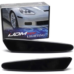iJDMTOY 4pc-Set Black Smoked Lens Front & Rear Side Marker Lamp Housing Assemblies, Compatible With 2005-2013 Chevrolet C6 Corvette, Replace OEM Amber/Red Sidemarkers
