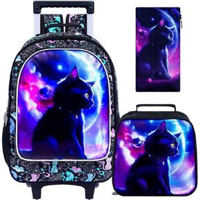 gxtvo Mermaid Rolling Backpack for Girls, Roller Wheels Kids Bookbag - Wheeled Elementary School Bag - 3PCS Mermaid