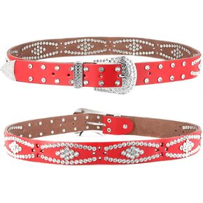 HZMAN Women's Western Cowgirl Rhinestone Studded Leather Belt 1-1/2" Wide