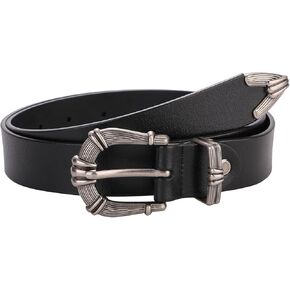 ALAIX Women's Leather Belt Vintage Western Belt Silver/Gold Buckle Belt Jeans Belt Black and Gold Belt for Women