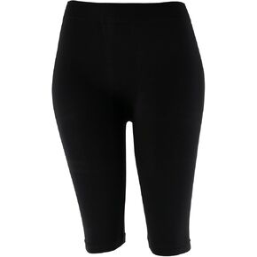 MOPAS Basic Black Clothes Effect Biker Knee Length Shorts Spandex Yoga Leggings