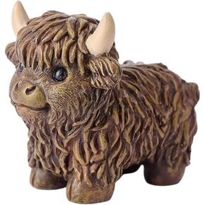 Resin Orange Highland Cow Gnome Figurine Decor Calf Statues for Farmhouse Tiered Trays, Gardens, Nordic Home Festival Outdoor Indoor Desk Bookshelf Living Room Ornament 4.3 Inches