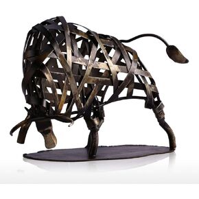 Tooarts Metal Modern Sculpture Iron Braided Cattle Home Handmade Statue Crafts