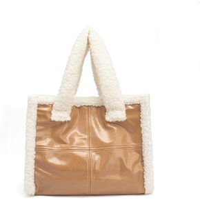 Tote Bag for Women PU Leather Purse with Faux Fur Top Handles Handbag Large Shoulder Bag for Autumn and Winter