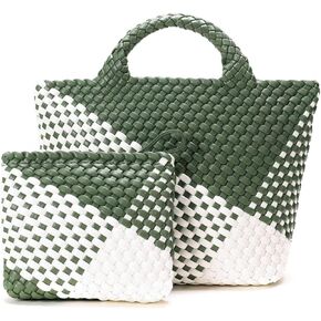Woven Bag for Women PU Leather Tote Bag Summer Beach Travel Handbag,Purse Lightweight Foldable Shoulder Bag