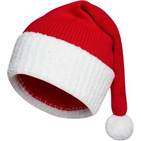 Christmas Knitted Santa Hat for Adult Women, Winter Warm Beanie Knit Hat Xmas Hat for New Year Festive Holiday Party