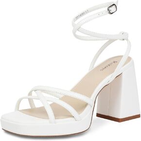 Reitoye Strappy منصة الكعوب للنساء الكاحل حزام كتلة مكتنزة كعب مربع مفتوح اصبع القدم الكعب الصنادل لحفل زفاف حفلة موسيقية اللباس in Kuwait