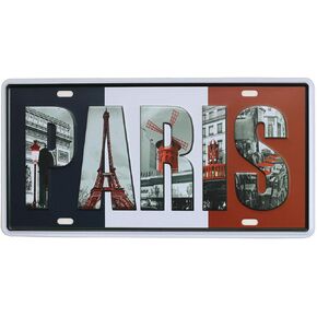 SUMIK Paris Vintage Metal Tin Sign Auto License Plate, Embossed Tag Size 6" X 12"