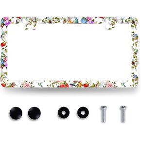 Retro Sun Hippie Flowers License Plate Frame Orange Boho Floral Mushroom License Plate Holder Personalise Colorful Car Accessory Stainless Steel Car Decoration Funny License Plate with Screw12.2 x6.2