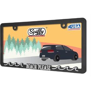 Spiffy Beach Please License Plate Frame | Made in The USA | Holder Cover fits USA/CAN Vehicles | Vibrant Raised Lettering | Heavy Duty Polyurethane | Securing Clips | Original Design
