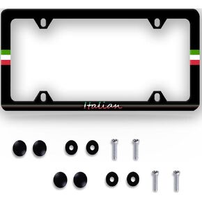 Italy Flag and Italia Letter License Plate Frame - 1Pcs Unique Italian License Plate Holder Design Aluminum Car Accessories Funny Flag License Plate Decor Size 12.3" X 6.3" with Screws for Men Women