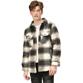 Men's Plaid Flannel Shirt Jacket, Sherpa/Quilted Lined Jacket, Long Sleeve Warm Button Up Jacket