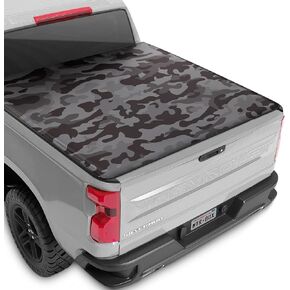 Soft Roll-Up Truck Tonneau Cover for Chevy Silverado 1500 / GMC Sierra 1500 (2014-2018) with 6.6 ft Bed Length, All-Weather Retractable Truck Bed Cover with Black Flag Graphic