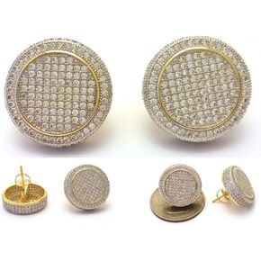 Mens 18mm Round Iced Out Hip Hop 18k Yellow Gold Finish Cubic Zirconia CZ Screw Back Stud Earrings