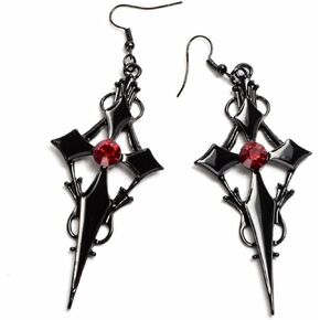 Gothic Black Cross Earrings for Women,Y2k Gothic Crystal Earrings Punk Men Drop Dangle Earrings Hiphop Disc Cross Statement Earrings Ear Cuffs