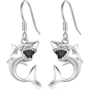 Shark Earrings for Women 925 Sterling Silver Shark Earrings Dangle Mother's Day Hypoallergenic Shark Drop Earrings Sea Ocean Beach Animal Shark Jewelry Gifts for Men Shark Lover
