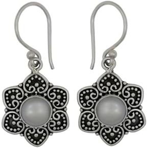 Sterling Silver,.925, Lotus Flower Earrings with Fresh Water Pearls