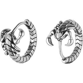 HZMAN Scorpion Earring for Men Stainless Steel Gothic Hinged Hoop Earring Halloween Jewelry Gift