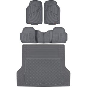 Motor Trend FlexTough™ Baseline Rubber Car Floor Mats with Trunk Mat Cargo Liner, Front & Rear Combo Set fits Most Car SUV Van Coupe Sedan, Heavy Duty All Weather Trim to Fit