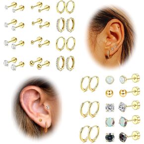 Jstyle Gold Flat Back Earrings Hypoallergenic Surgical Steel Earrings for Sensitive Ears Stud Hoop Earrings Stainless Steel Cartilage Earrings