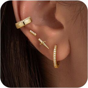 Gold Earrings for Women, Gold Hoop Earrings 14K Gold Earrings Set for Women Trendy Huggies Earrings Studs Cuffs Small Dainty Lightweight Cartilage Multiple Piercing Earrings Jewelry Gifts