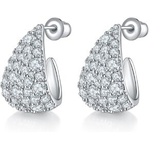 14K White Gold Plated Silver Hoop Earrings for Women, Light Weight Huggie Earrings for Women20mm,30mm,40mm Trendy CZ Drop Dangle Earrings with S925 Stertling Silver Post, Hypoallergenic Jewelry for Gifts.