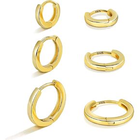 بلانش الذهب هوب أقراط مجموعات النساء 3 أزواج الفضة الاسترليني الصغيرة هوجي الغضروف الأطواق مجوهرات مضادة للحساسية للمرأة البسيطة رقيقة مجموعة الأزياء الجراحية للأذن الحساسة in Kuwait