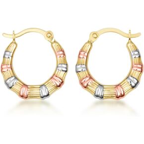 Claddagh Gold 14K Tri-Color Striped Hoop Earrings
