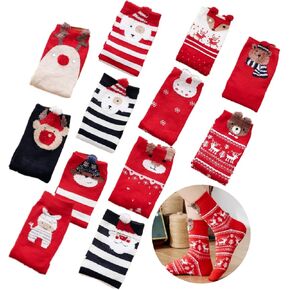 12 Pairs Women's Christmas Socks Gifts for Women Girls Funny Novelty Colorful Patterns Holiday Crew Socks