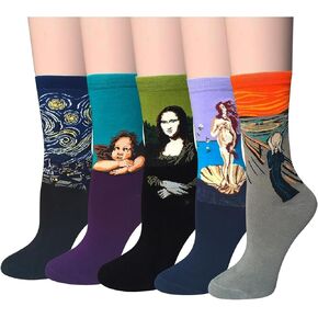 Womens Fun Socks Painting Patterned Famous Art Socks Novelty Printed Casual Crew Socks 5 Pairs
