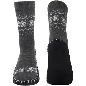 Vihir Men's Slipper Socks With Suede Non Slip Sole -Winter Knitted Non-Skid Home Warm Floor Socks Indoor Floor Stocking House