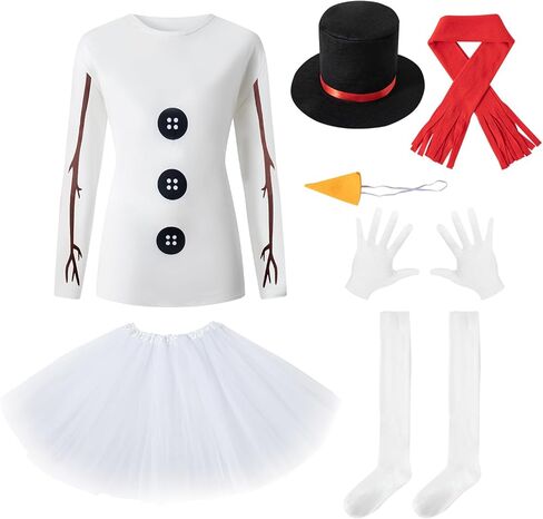 Snowman Costume Ladies Snowman Costume Set Snowman Plush Role Play Costume Tutu Dress Socks Hat Scarf in Kuwait