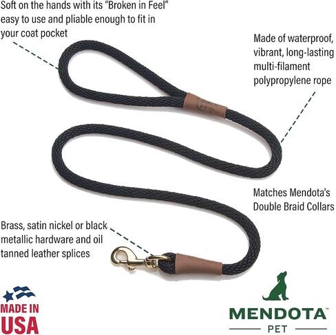 Mendota Pet Snap Leash, 1/2-Inch by 4-Feet, Black in Saudi Arabia