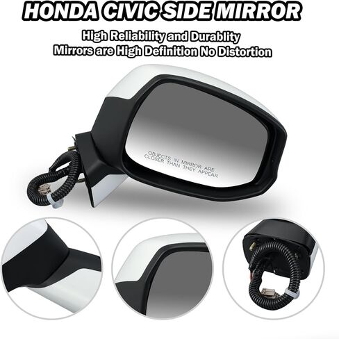 Passenger Side Mirror Compatible with Honda Civic 2012 2013 2014 Rear View Mirror with Power Glass,Non-Heated Manual Folding White in Kuwait