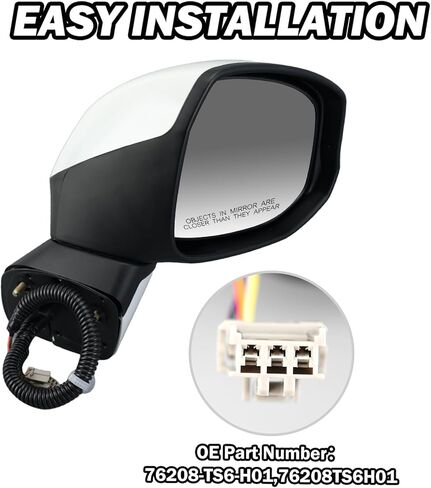 Passenger Side Mirror Compatible with Honda Civic 2012 2013 2014 Rear View Mirror with Power Glass,Non-Heated Manual Folding White in Kuwait