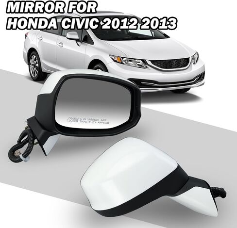 Passenger Side Mirror Compatible with Honda Civic 2012 2013 2014 Rear View Mirror with Power Glass,Non-Heated Manual Folding White in Kuwait