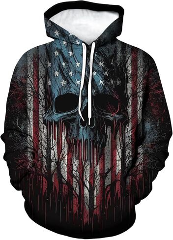 TiwBski Novelty American Flag Hoodies for Men Skull Graphic Hoodie Sweatshirt Pullover in Saudi Arabia