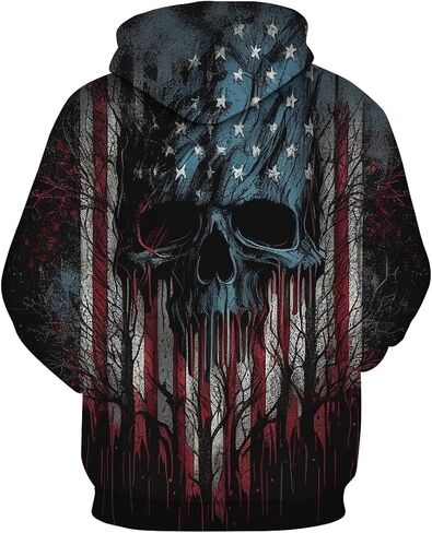 TiwBski Novelty American Flag Hoodies for Men Skull Graphic Hoodie Sweatshirt Pullover in Saudi Arabia