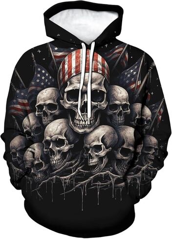 TiwBski Novelty American Flag Hoodies for Men Skull Graphic Hoodie Sweatshirt Pullover in Saudi Arabia