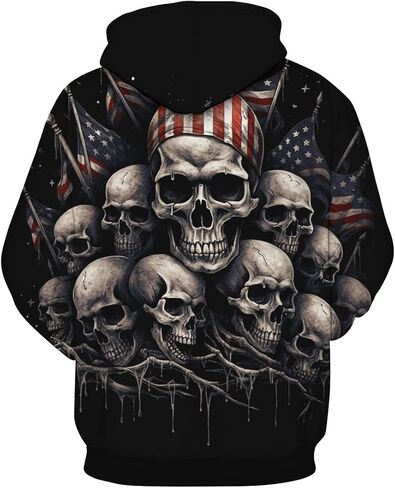 TiwBski Novelty American Flag Hoodies for Men Skull Graphic Hoodie Sweatshirt Pullover in Saudi Arabia