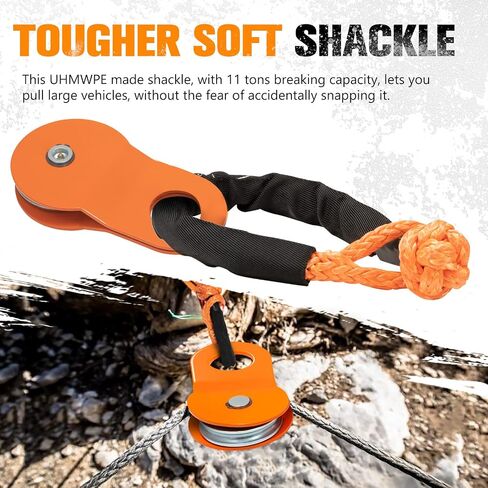 BUNKER INDUST Heavy Duty Recovery Strap Kit, 20'+8' Tow Strap + Winch Line Dampener +Snatch Block +D-Ring Shackles + Gloves +Soft Shackle +Bag,Off Road 4x4 Gear Winch Accessories in Kuwait