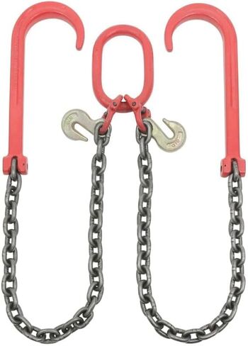 Mytee Products Grade 80 V Bridle Chain, Tow Recovery G80 3/8" x 3' Chain 7100# Lbs, Two 15" J-Hook & Eye Cradle Grab Hook in Saudi Arabia