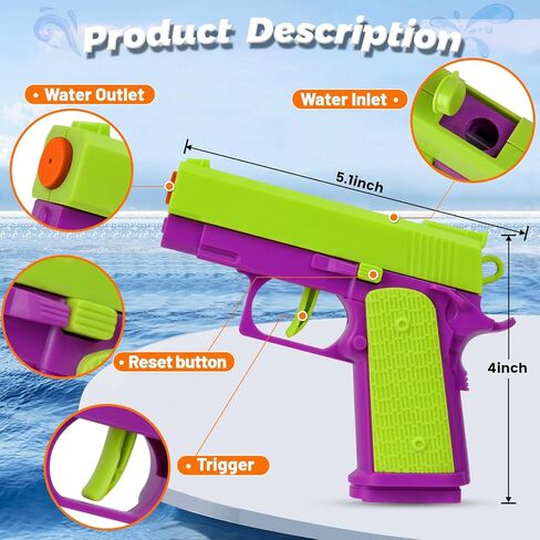 2 Pack Water Gun Squirt Guns for Kids - Mini Water Blaster Soaker 100cc Capacity Water Pistol Toys, Ideal Summer Gifts for Swimming Pool Beach Outdoor Water Toys for Boys Girls (Blue Gray) in Kuwait