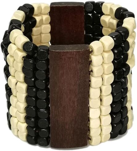 Stretch Wooden Beads Cuff Bracelets Multi Layered Natural Wood Beads Chunky Bangle Wooden Handmade Wide Bracelets Bohemia Jewelry for Women Men in Kuwait